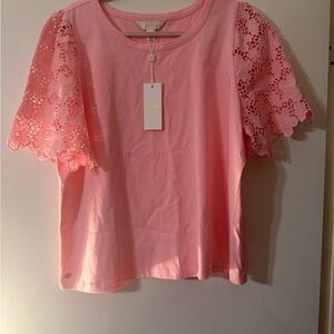 Lilly Pulitzer Pink Floral Lace Sleeve Blouse
